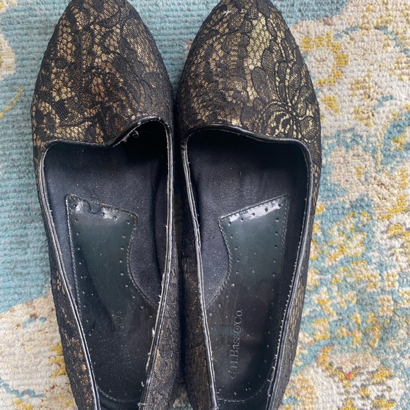 G.H. BASS & CO. size 8M black/gold flat-heel loafers textile uppers bal. synth. - Picture 3 of 5